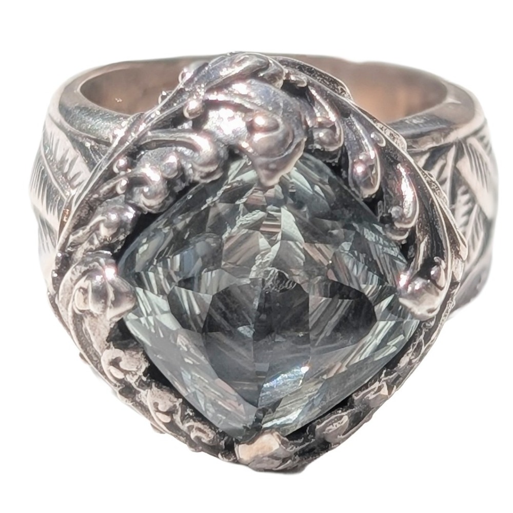 Sarda Bali Sterling Silver Ring 925‎ Sky Blue Topaz Size 6.5 Chunky Filigree